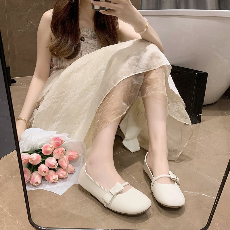 Gentle flat bean women's spring and autumn summer 2024 new shallow mouth soft sole not tired foot single shoes_voghion.com