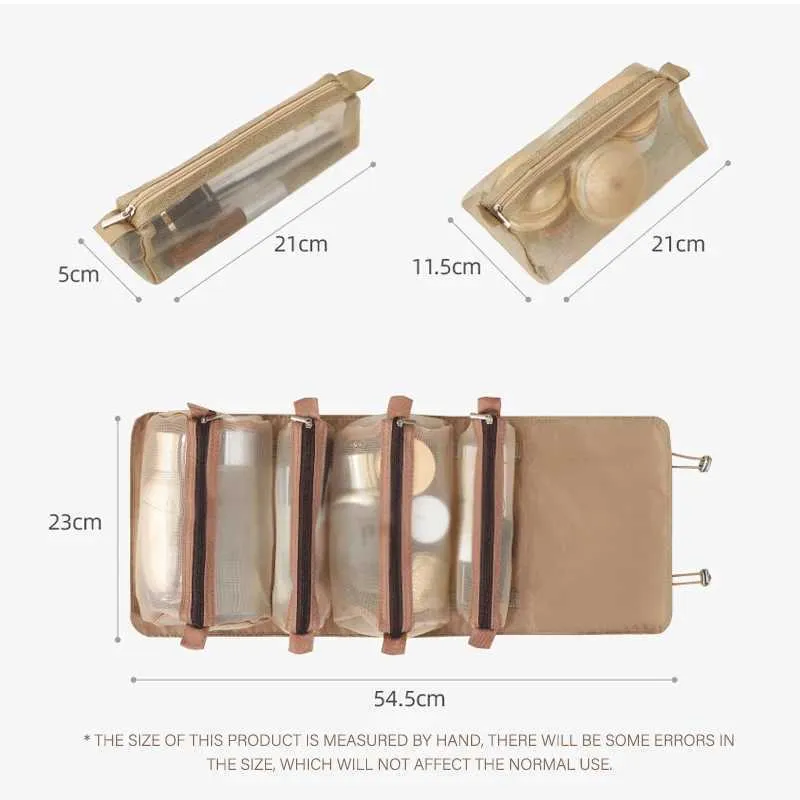 Borsa porta pennelli da trucco pieghevole in nylon con cerniera 4 in 1, indipendente da donna, Y241023_voghion.com