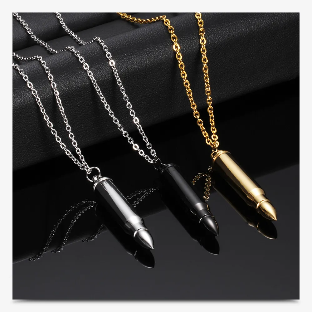Gold Plated Mens Titanium Steel Bullet Open Pendant Perfume Essential Oil Diffuser Necklace Name Custom Engraving Gifts_voghion.com