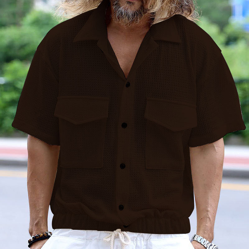Camicia casual estiva da uomo a maniche corte con cardigan multitasche Bubble 2024_voghion.com