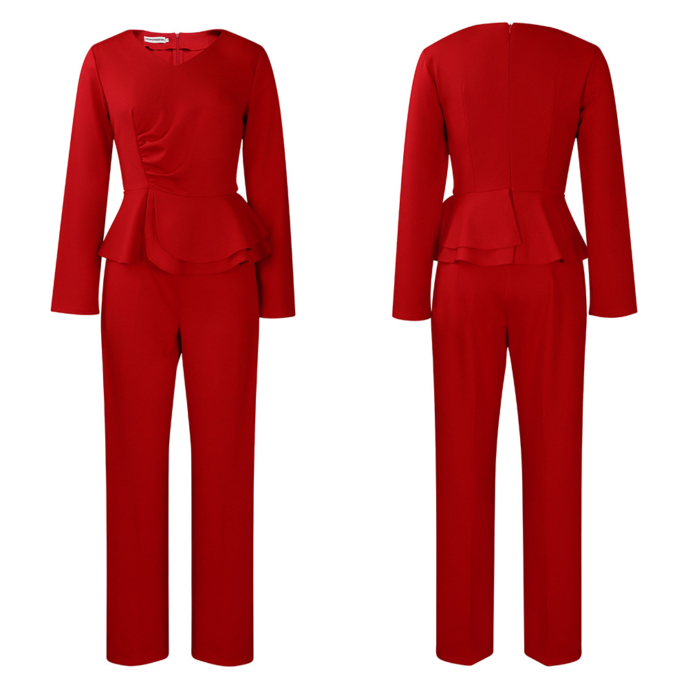 Damenmode OL-Set mat gerüschtem V-Ausschnëtt an Tops an Hosen aus zwee Deeler_voghion.com
