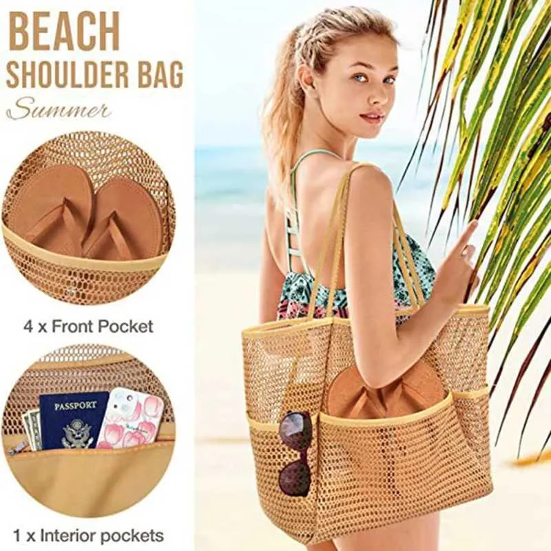 Sac de plage d'été multi-poches utilisé pour les filets à serviettes, les sacs à main de voyage durables, les organisateurs de jouets, les sous-vêtements imperméables_voghion.com