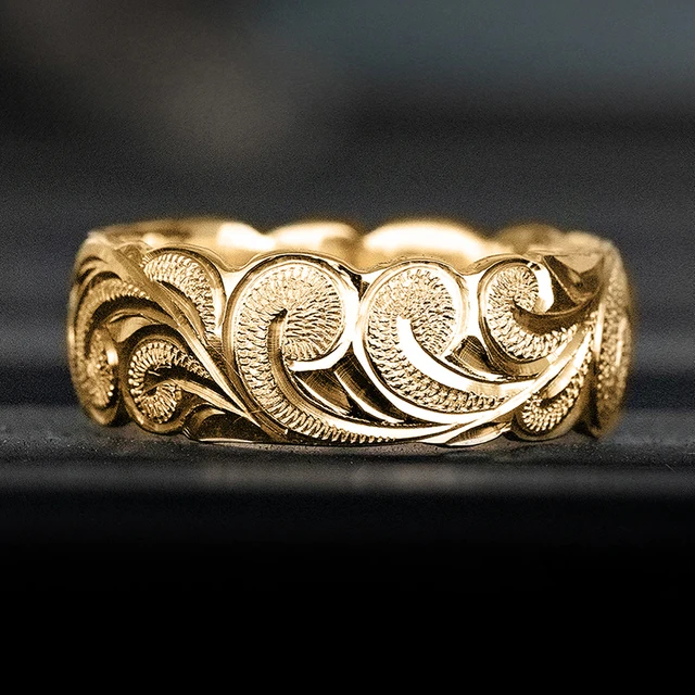Huitan Bohemia Stil Blummenmuster Goldfaarf Fangerring fir Fraen Blat a Blummen geschnëtzt Design Chic Frae Réng Hot_voghion.com