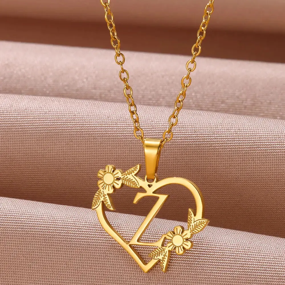 Anhänger Halsketten AZ Edelstahl Schmuck Initiale Herzanhänger geeignet für Frauen Liebeskette Anfangsbuchstabe_voghion.com