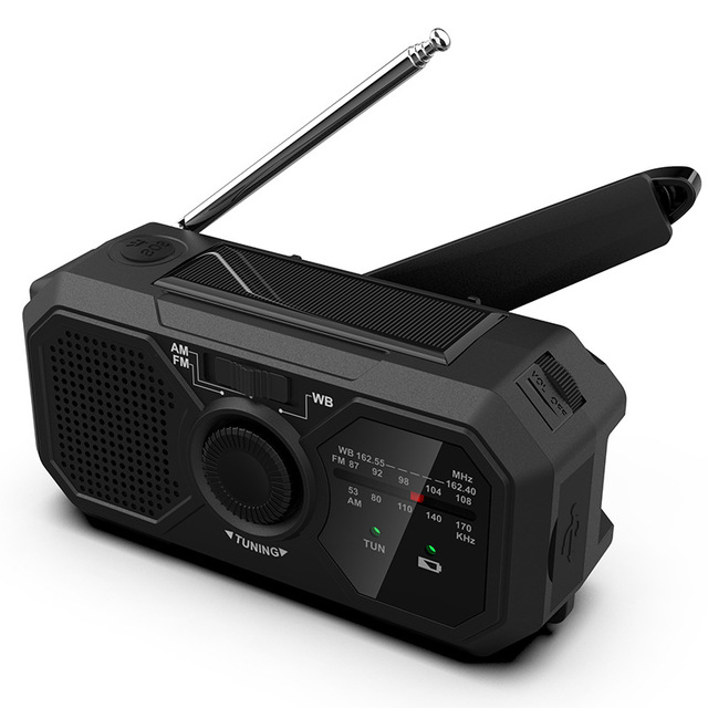 Rádio FM AM sem fio recarregável portátil com energia solar para exterior 1200mAh com lanterna de banco de energia Rádio FM_voghion.com