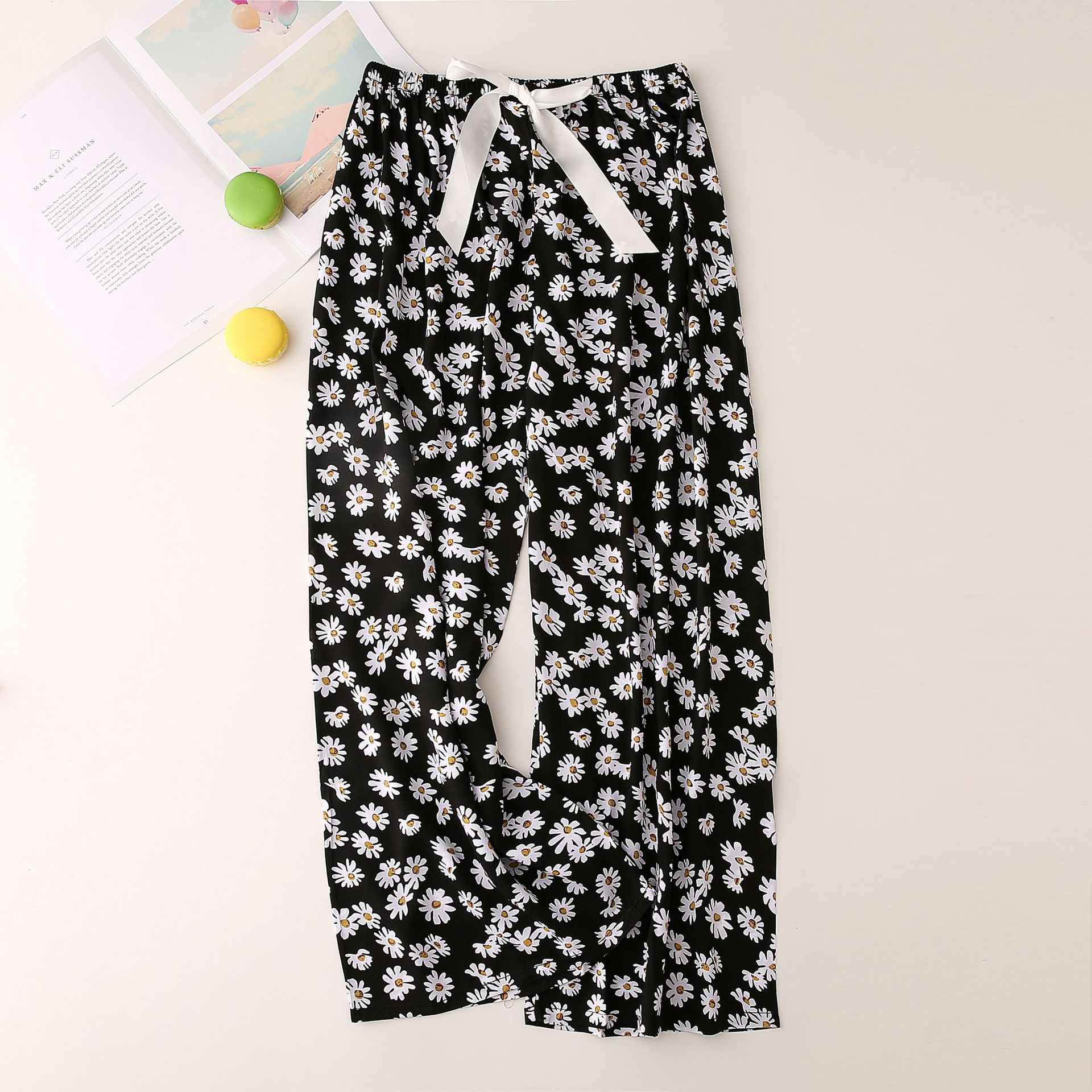 Damen Pyjamahose Aus Baumwoll-seide Mit Blumenmuster Weit Geschnitten_voghion.com