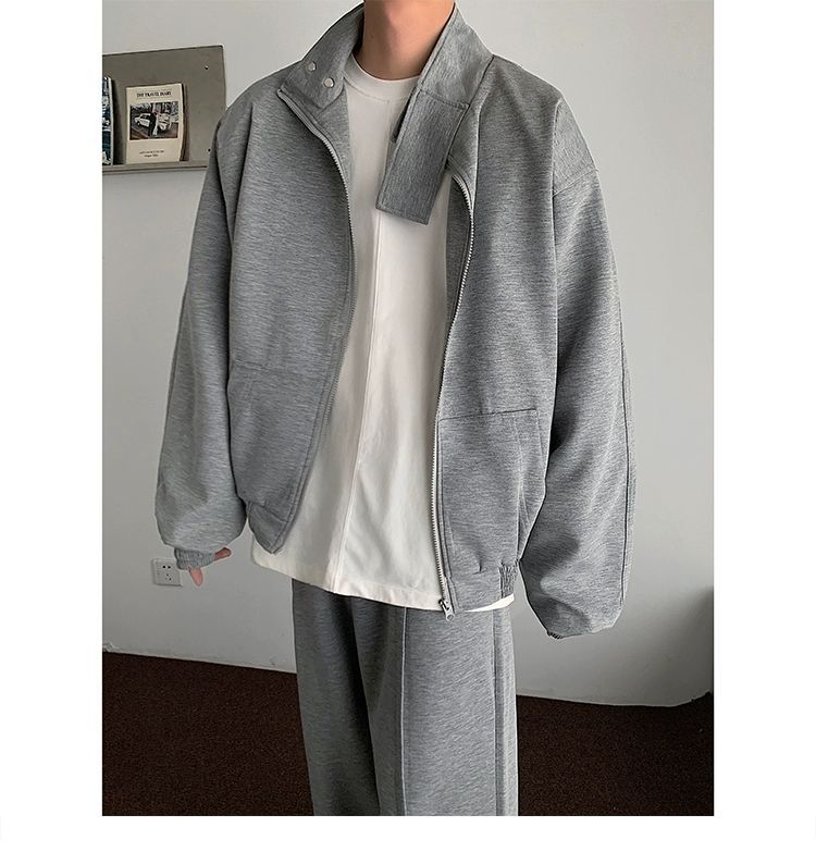 Vêtements pour hommes, col montant ample, épaulettes, cardigan, sweat-shirt, veste, costume de sport décontracté pour hommes, pantalon de survêtement ample, ensemble tendance deux pièces_voghion.com