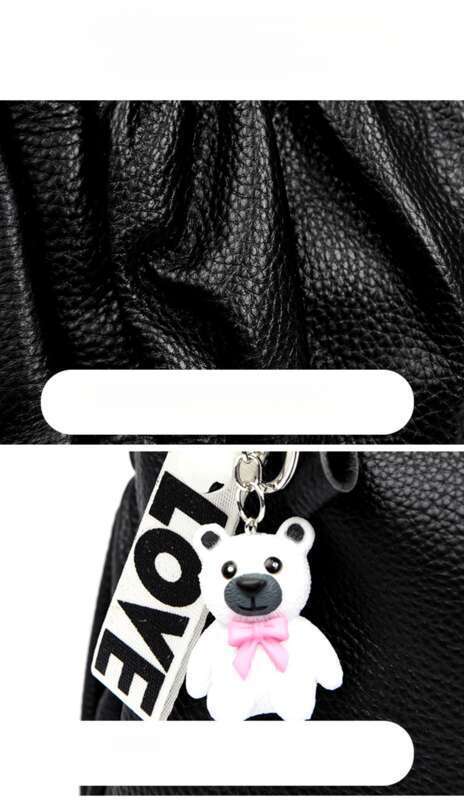 Nova bolsa de couro feminina com pingente de urso e ombro duplo, grande capacidade_voghion.com