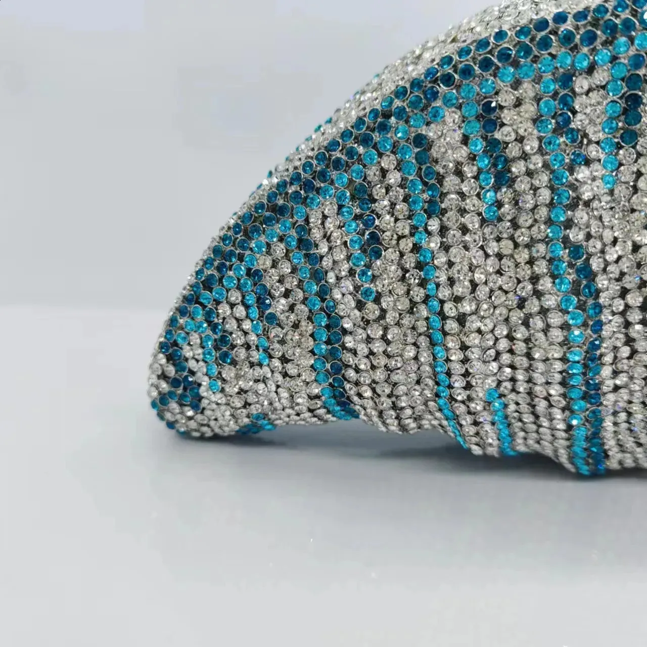 Lady Conch BlueGold Cristalli Pochette Donna Borsa da Sera Matrimonio Dia Borsa da Sposa Festa Rhie Minaudiere 240827_voghion.com