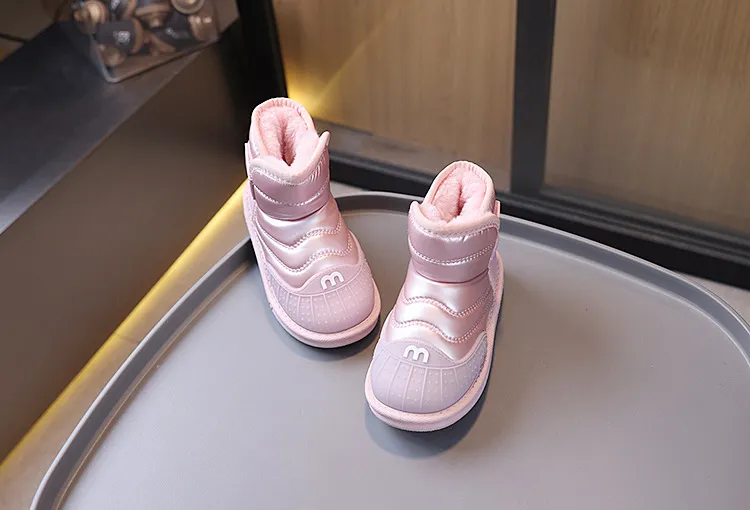 Winter Kids Youth Cotton Shoes Fashion Happysteps Boys Girls Ankle Boots Soft Bottom Warm Student Boot Sier Black Pink_desvips.com