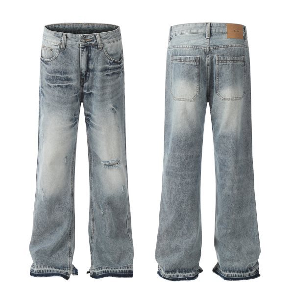 Vêtements pour hommes High Street délavés amples jambes larges silhouette à gros trous jeans évasés