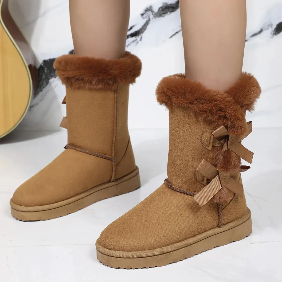 Classic Plush Snow and Calf Wool Boots Warm Winter Womens Shoes 240826_voghion.com