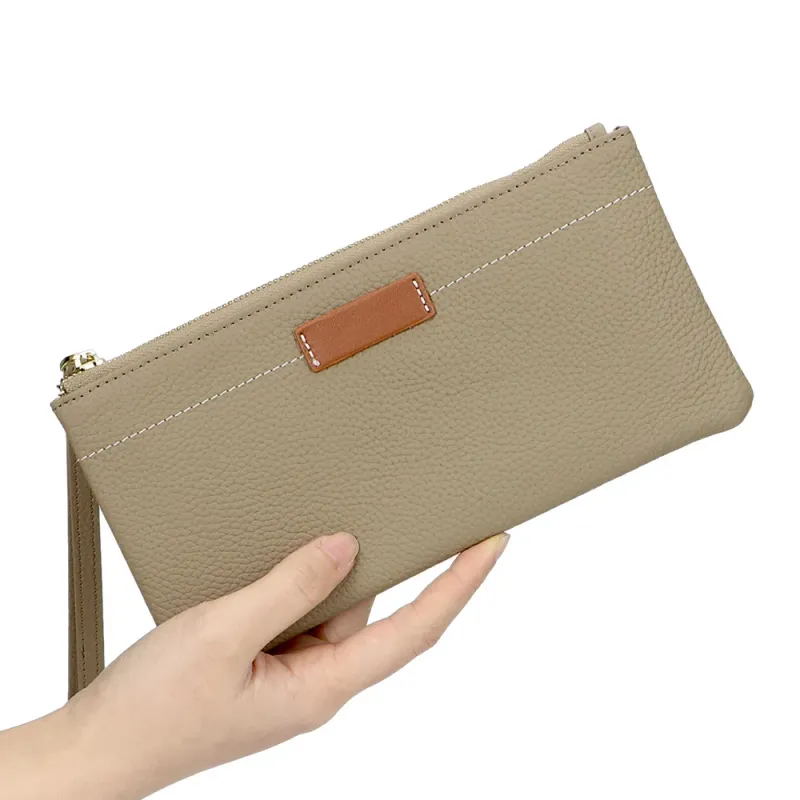 URBAN MASTER Clutch aus echtem Leder in einfarbiger Optik, ultramodische, dünne Handy-Geldbörse mit Reißverschluss,_voghion.com