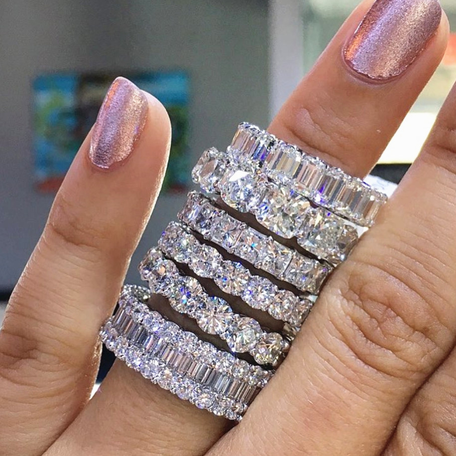 Luxury zircon full diamond plain ring Female Minority advanced design sense r4577