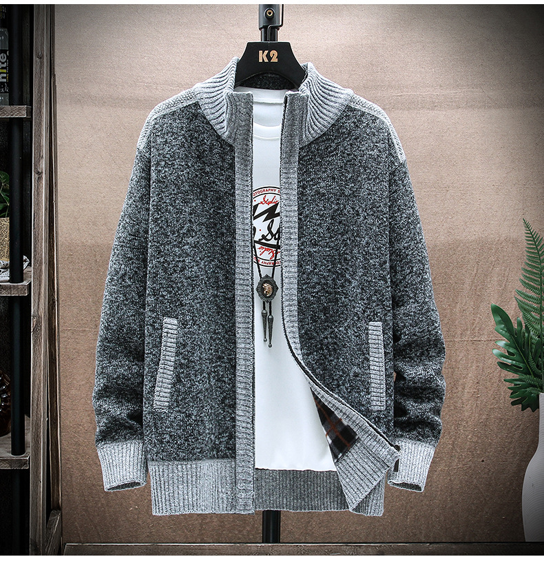 2023 Hierscht a Wanter nei Männer Samt verdickte grouss Gréisst Pullover Männer Stand-up Kraag Cardiganjacket_voghion.com