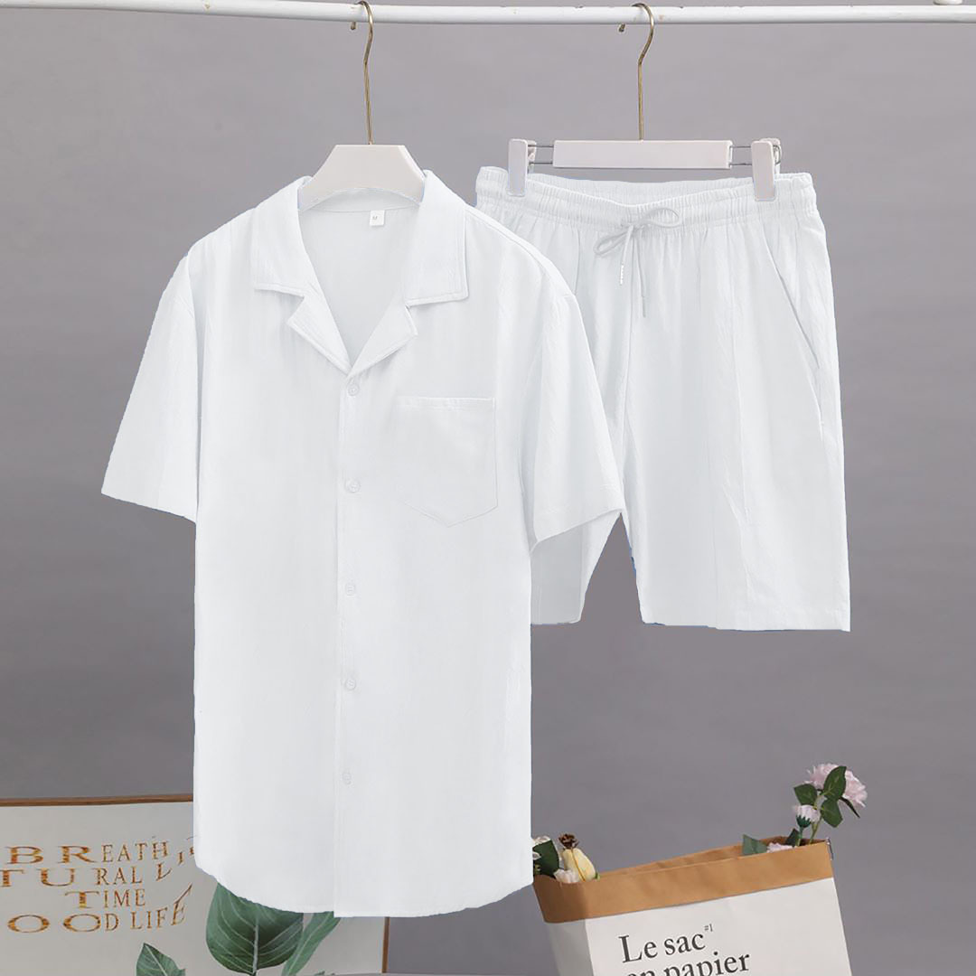 Abbigliamento da uomo 2024 nuova camicia a maniche corte set camicia cardigan in lino e cotone casual allentato estivo all'ingrosso_voghion.com