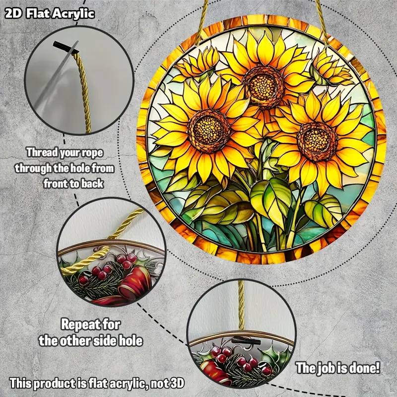 Captor de lumini din floarea-soarelui - Decor acrilic rotund pentru casă/fereastră/grădină. Cadou perfect de sărbători pentru Crăciun/Paște/Ziua Recunoștinței. Utilizare în interior/exterior._voghion.com