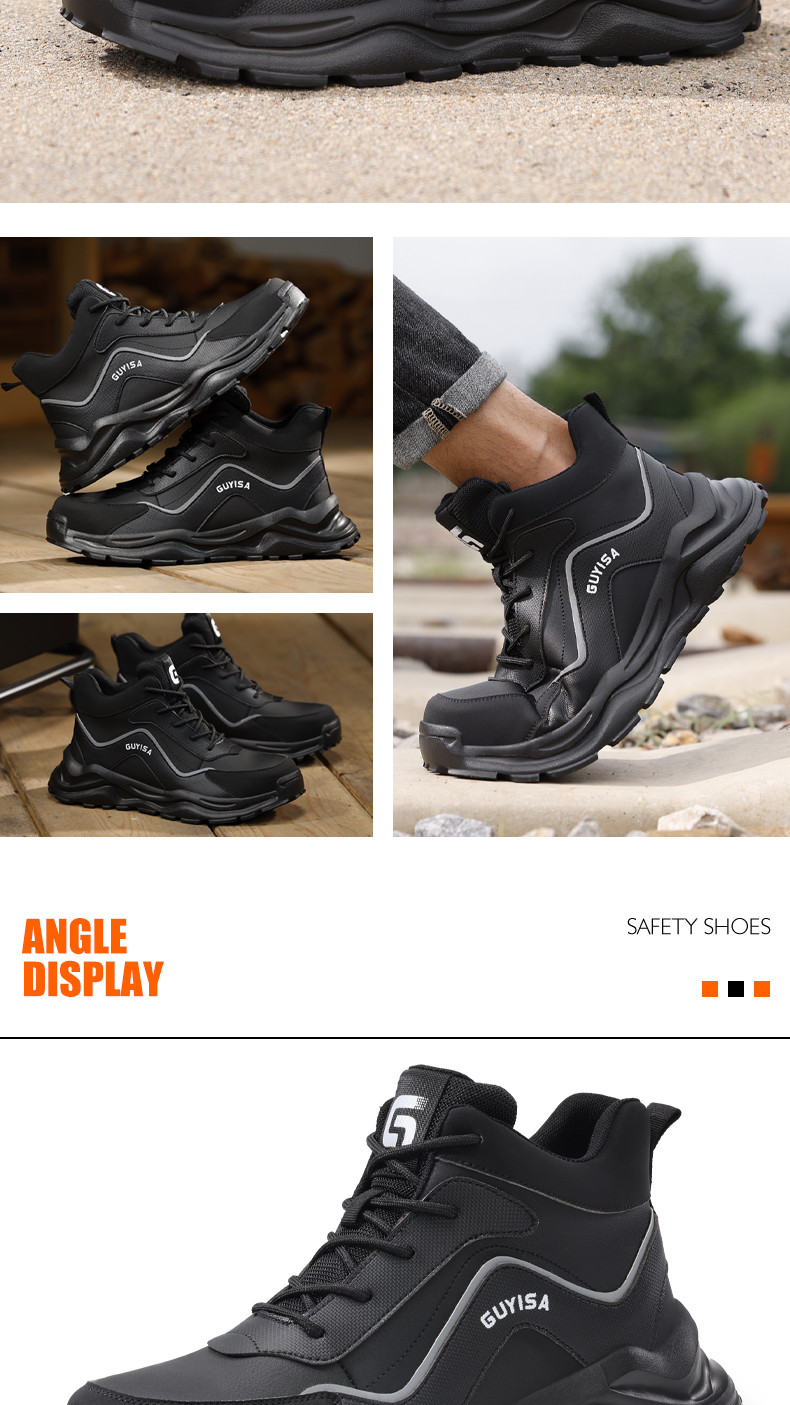Zapatos de seguridad GUYISA, botas con punta de acero, superligeras, de corte alto, resistentes al desgaste, suaves, color negro, 38-45 F077_voghion.com
