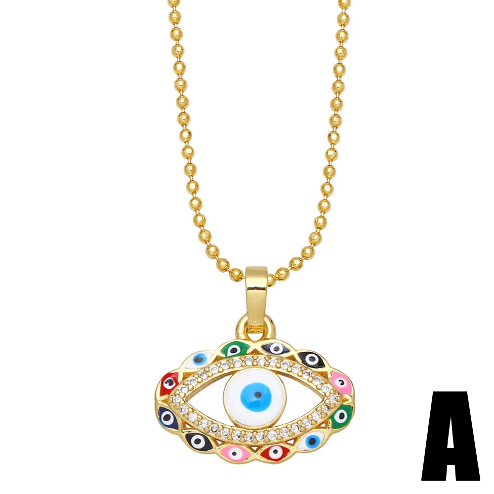 Collar con colgante de mal de ojo, circonita cúbica colorida, collares de moda para mujeres y niñas, gargantilla chapada en oro con circonita cúbica_voghion.com