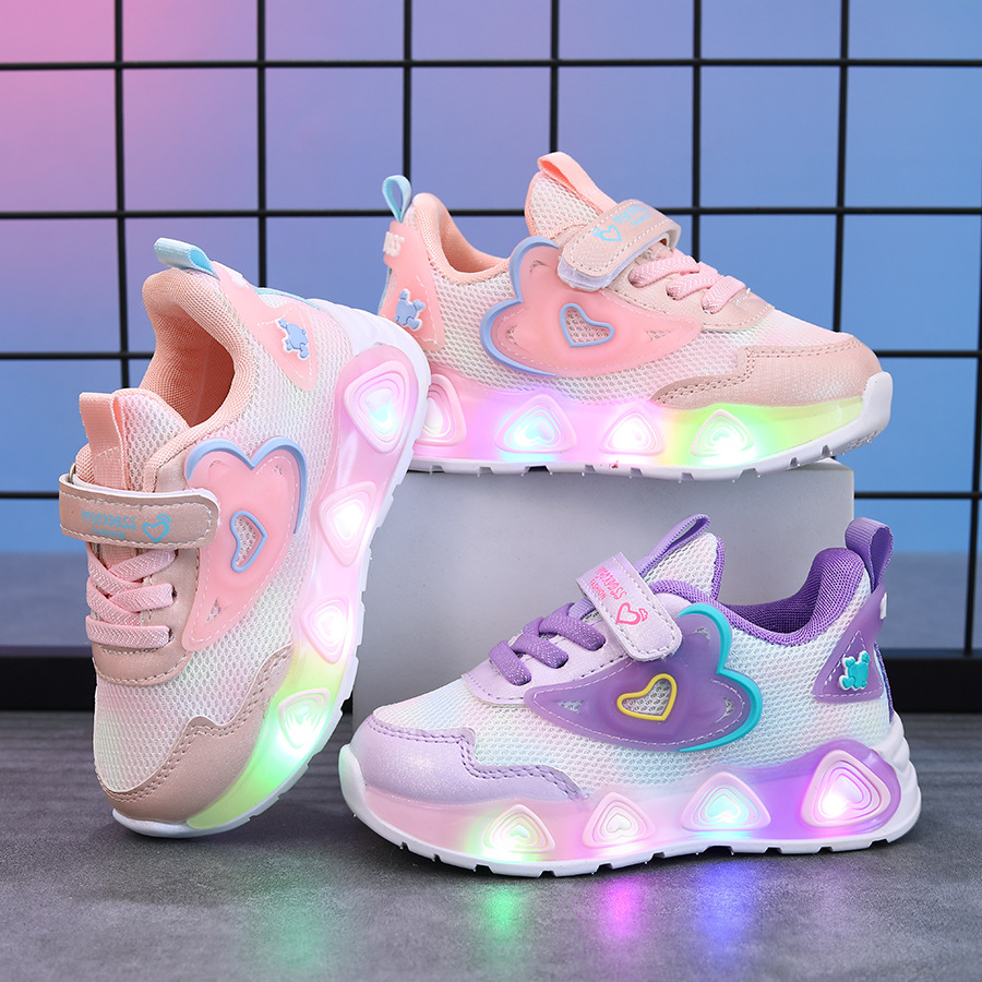 SHLIANG Children Luminous Shoes Spring Girls Sport Shoes Baby Flashing Led Lights Mesh Kids Sneakers Baby Toddler Girl Shoes S167B
