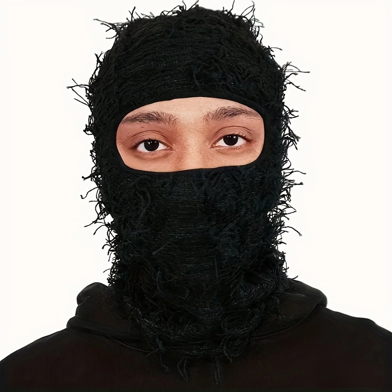 Unisex Knitted thermal mask head set personalized camouflage jacquard single hole hair cap ski windbreaker