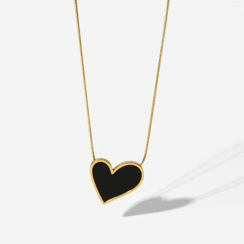 Catene Stile Vintage Placcato Oro Nero Cuore Irregolare Collana Regalo Acciaio Inossidabile Smalto Pendente Per Le Donne_voghion.com