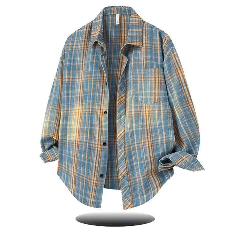 Conjunto de camisa e calça masculina inspirado – calça xadrez de manga comprida com botões e calça casual (roupa de rua retrô para adolescentes e jovens adultos)_voghion.com