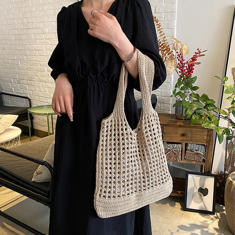 Vintage Hohl Design Gewebte Frauen Schulter Tasche Stricken Große Kapazität Handtaschen Sommer Reise Shopper Tote Für_voghion.com