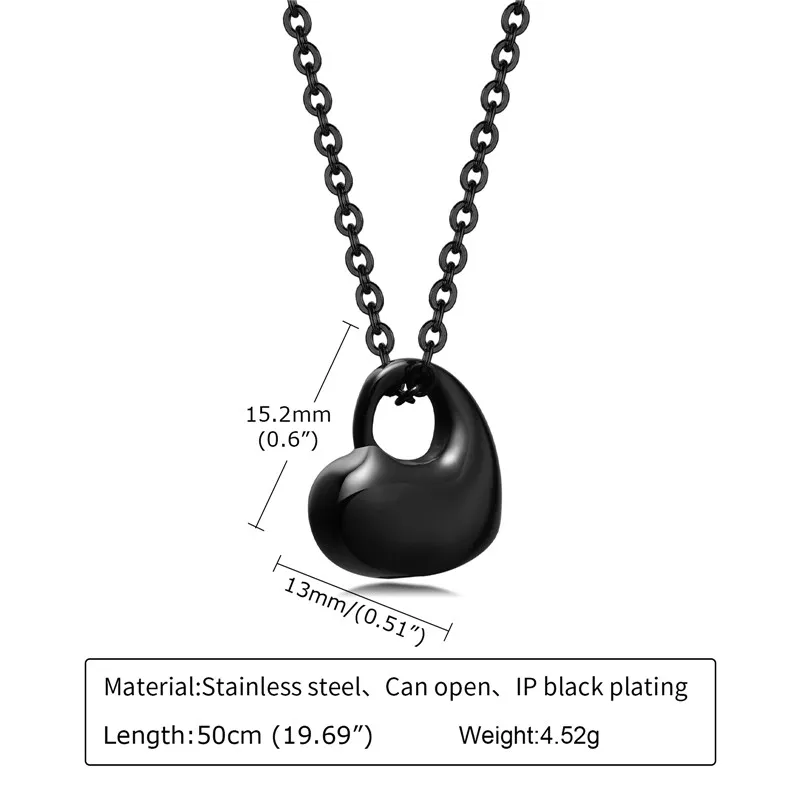Collier avec pendentif en forme de cœur en forme d'urne en acier inoxydable 316L pour femme, chaîne KOTiK Fashion, couleur noir, or et argent_voghion.com