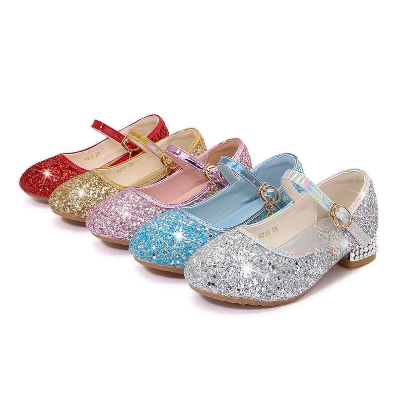 moda Piano Walk Performance Ragazze Scarpe da principessa in pelle, scarpe singole con paillettes_voghion.com