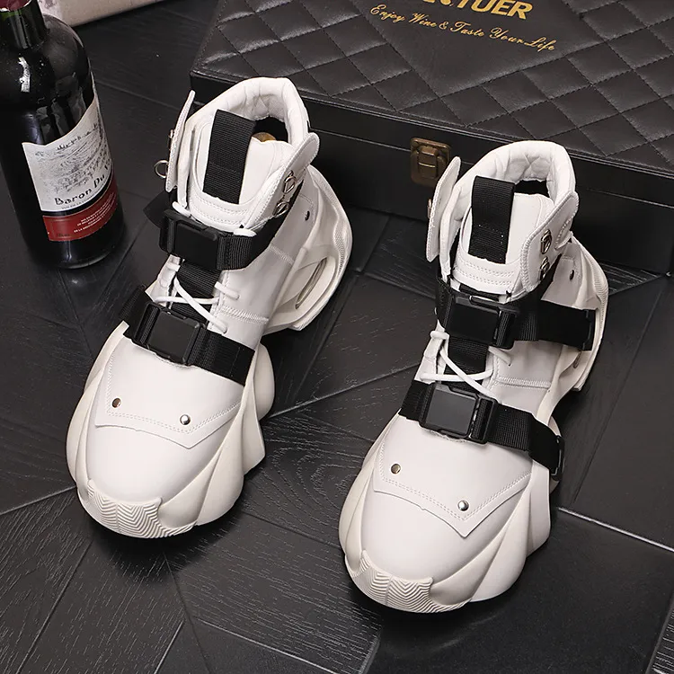 High Top Chunky Sneaker Men Air Cushion Fashion Casual Genuine Leather Cowhide Height Increased Platform Shoes_voghion.com