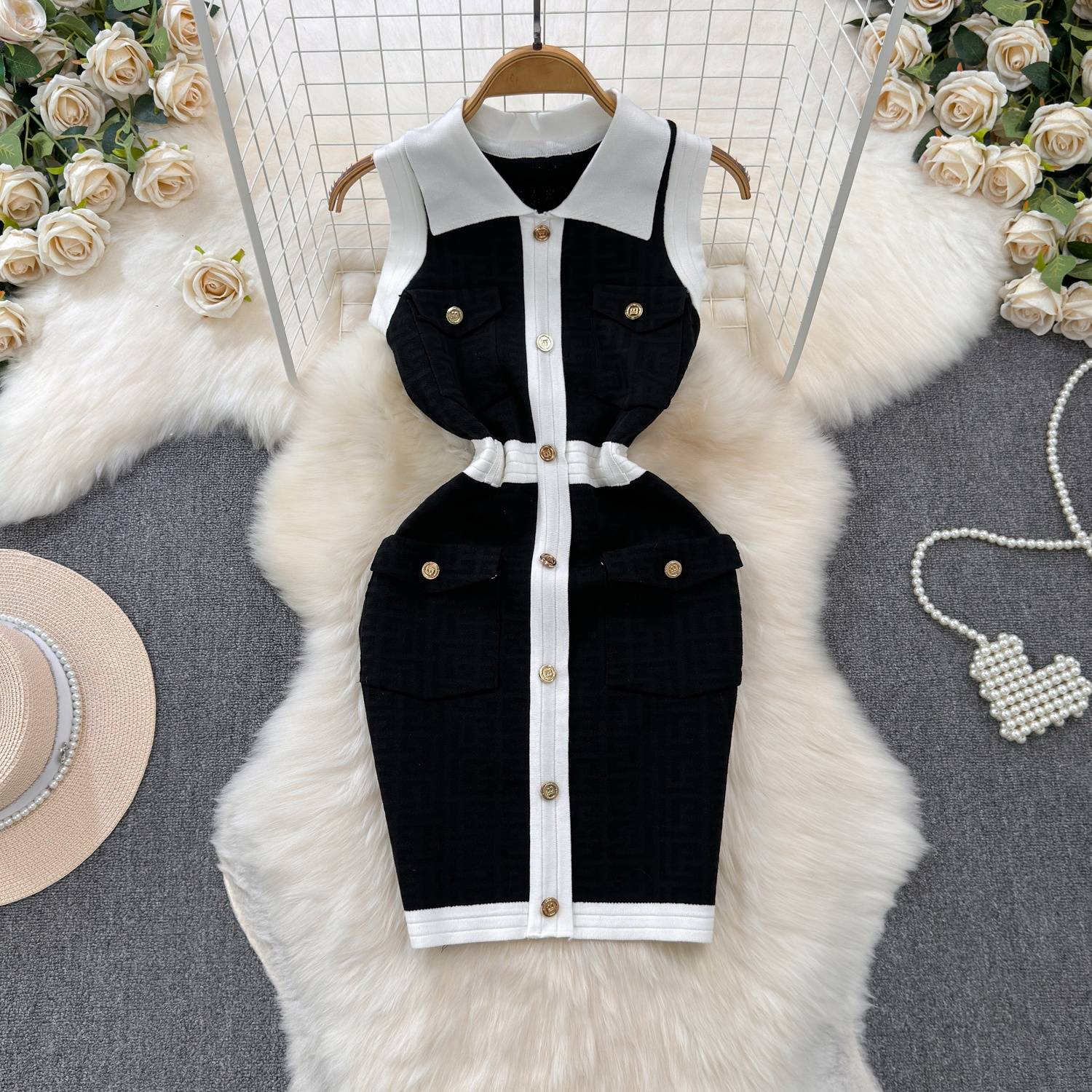 Women's Clothing texture tight lady dress female summer small fragrance style knitted hip skirt vest skirt