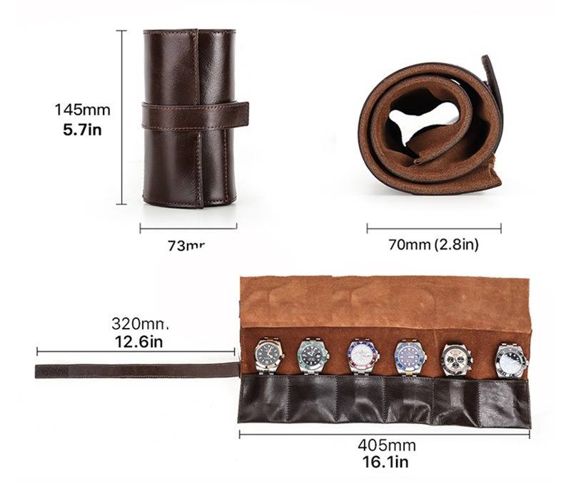 ​Handmade Full-Grain Waxed Leather Watch Roll Travel Case For Men - Premium Mechanical Watch Storage Organizer (Coffee Brown)​_voghion.com