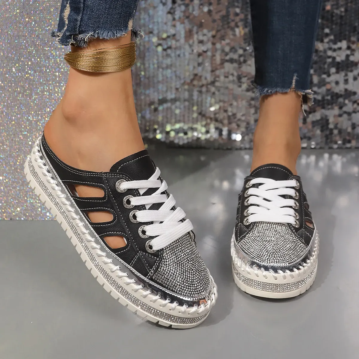 trend Woman Crystal Half Slippers For Women Flat Platform Comfortable Elegant Shoes Bg Women's Sandals 1b46 Platm_voghion.com