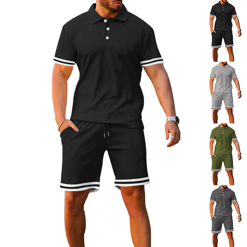 2024Cross-border Summer European And American Lapel Collar Short-sleeved Shorts Two-piece Set Sports And Leisure Men's Suit_voghion.com