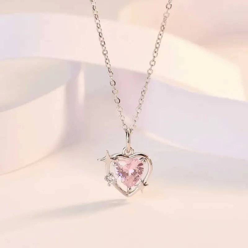 Collane con ciondolo Serie adorabile Collana Piccolo design a forma di cuore Stella Amore Cristallo rosa Dolce collana regalo_voghion.com