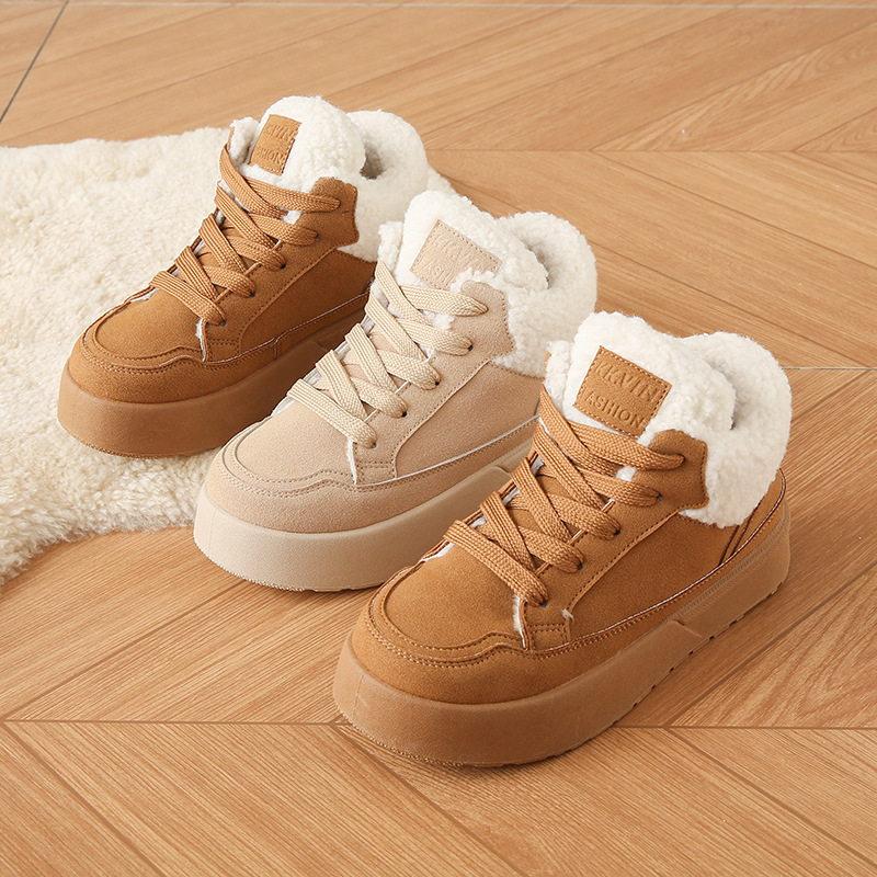 Fleece High-top Casual Shoes For Women 2025. Winter New Style Warm Cotton Shoes