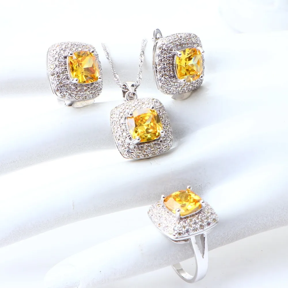 Kostüm-Sets Gelb Zirkonia Sier Schmuck Ohrringe Für Frauen Ehering Halskette Anhänger Set Geschenke Box CX200623_voghion.com