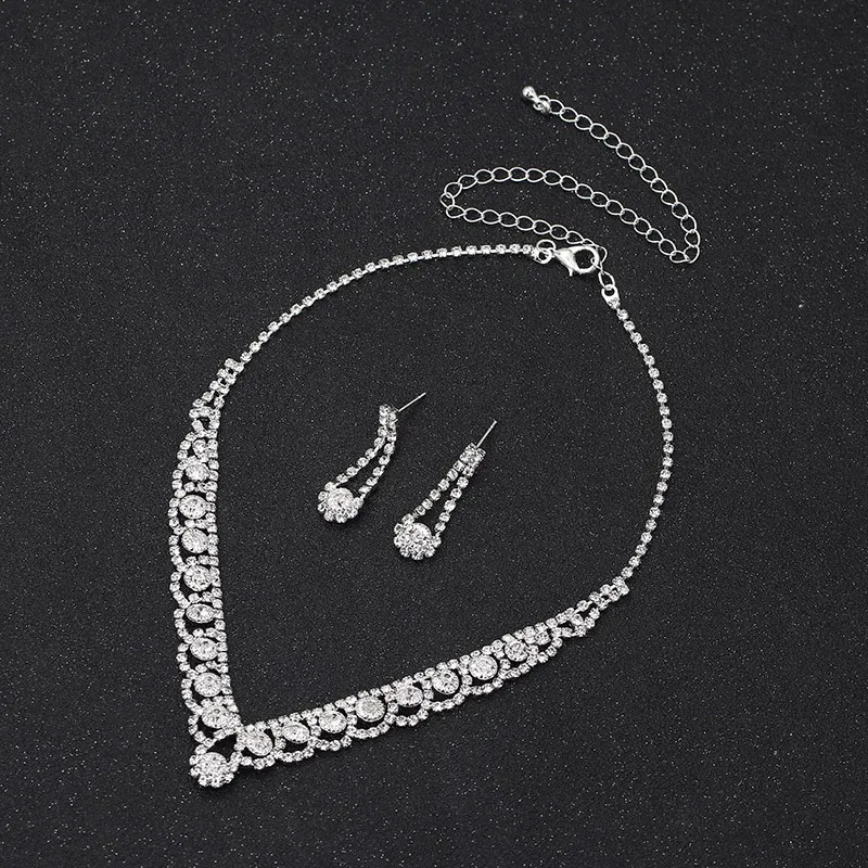 Conjuntos de joyas de boda TREAZY Sier Color Rhinestone Cristal nupcial para mujeres Collar Pendientes Pulsera Conjunto Accesorios_voghion.com