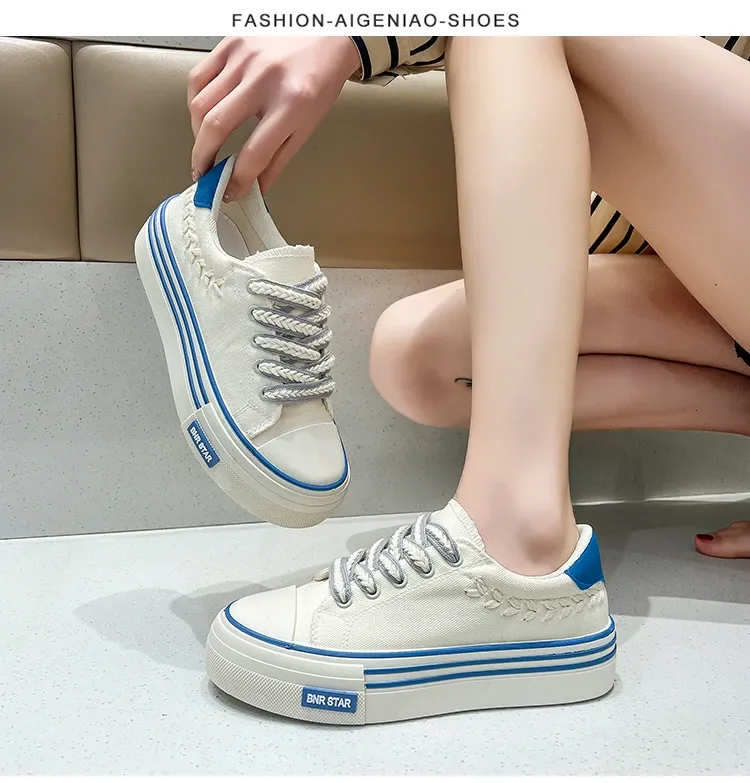 Platform Women Canvas Shoes Height Increasing Chunky Sneakers For Youth Girls Outdoor Trainers Female Ladies Thick Sole_voghion.com