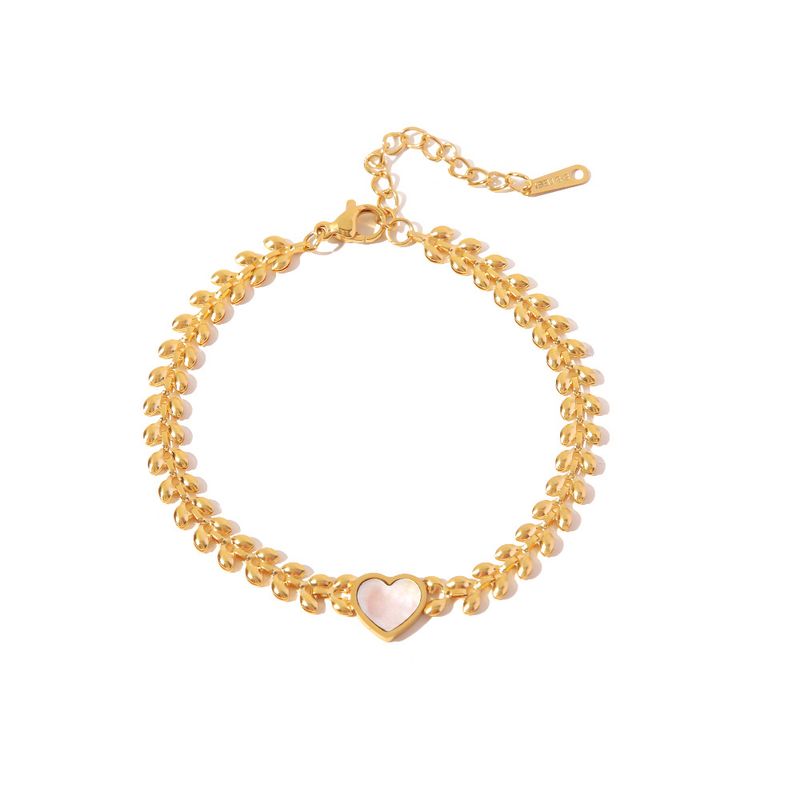 Ein Nischendesign mit hellen Weizenähren, weißen Muscheln, Liebesherzen und einem Armband aus Titanstahl, das nicht verblasst und cool ist_voghion.com