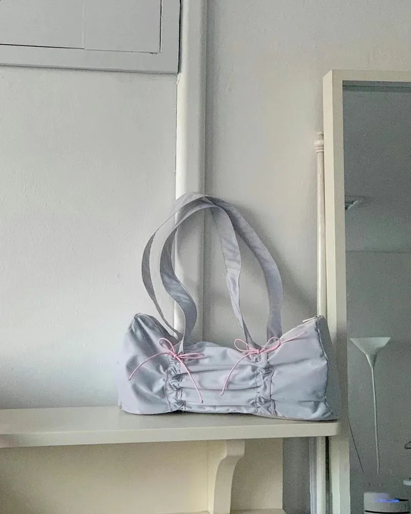 Miyagawa Borsa da donna 2024 Borsa a tracolla singola con coulisse e fiocco coreano Borsa da ascellare casual e versatile per donna_voghion.com