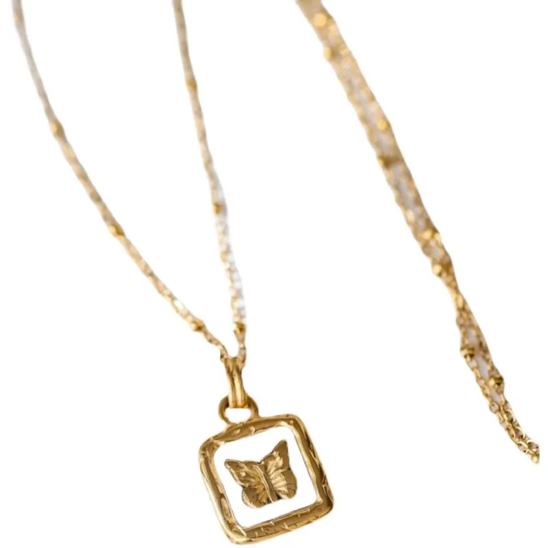 Collane con ciondolo Calzolaio Ramos Farfalla Collare a conchiglia Acciaio inossidabile Quadrato dorato Collana alla moda alla moda per_voghion.com