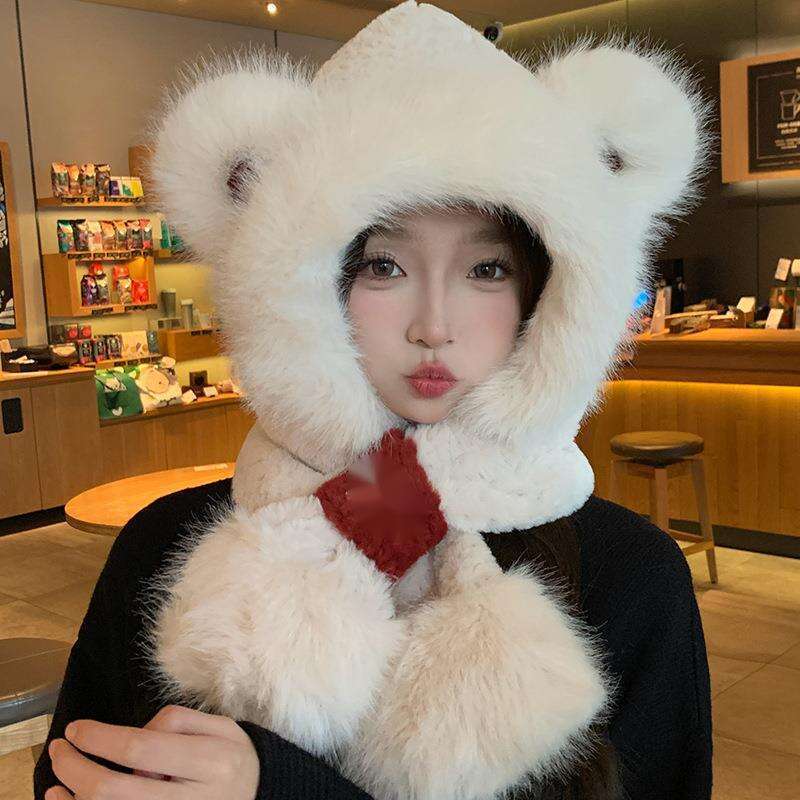 Sciarpa di pelliccia da donna per autunno e inverno, spessa protezione per le orecchie, circonferenza della testa grande, viso piccolo, rosso angora_voghion.com