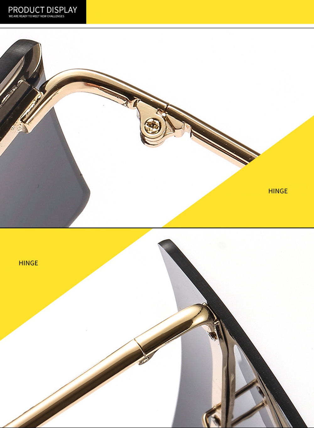 Oversized Rimless Sunglasses For Women Gradient Metal Uv400 Shades_voghion.com