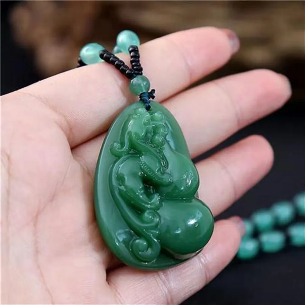 Pendant Necklaces Natural Fashion Green Jade Carved Kylin PiXiu Dragon Chinese Amulet Stone Necklace Woman Man's Party_voghion.com