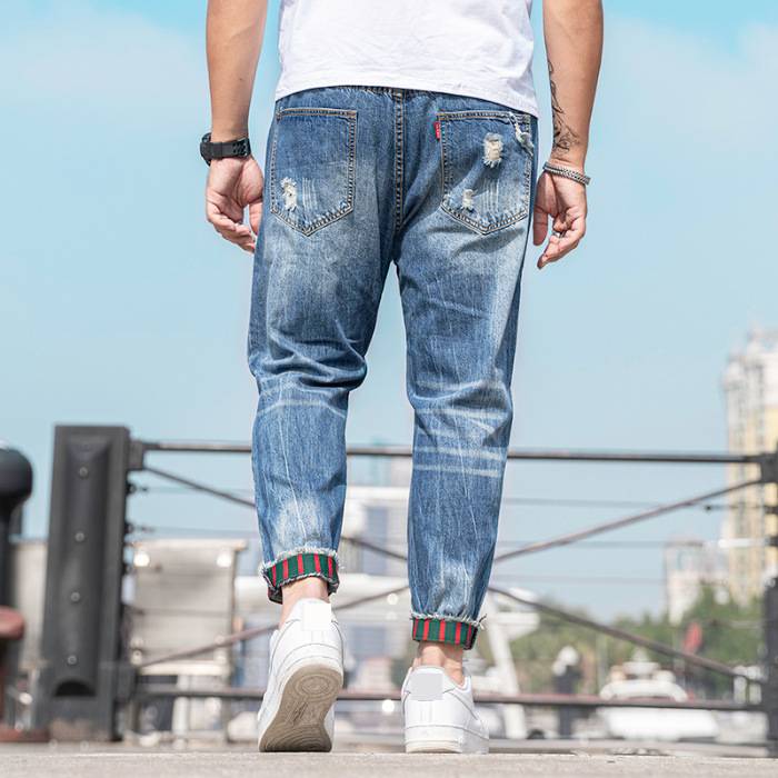 Herren Jeans Jogger In Cropped Harem Schnitt Locker Gewaschen_voghion.com