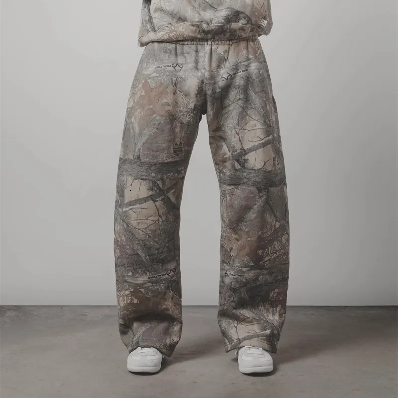 Y2K Streetwear MenCamouflage Padrão Impresso High Street Hip Hop Sweat Homens Oversized Unissex Casual Camo Calças Largas_voghion.com