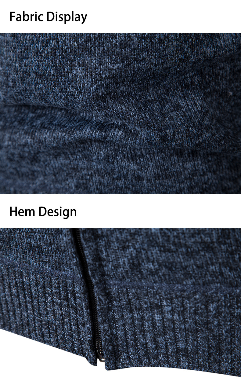 Negócios outono veludo engrossado suéter masculino de meia idade gola alta cor bloqueada retro jacquard cardigan de malha_voghion.com