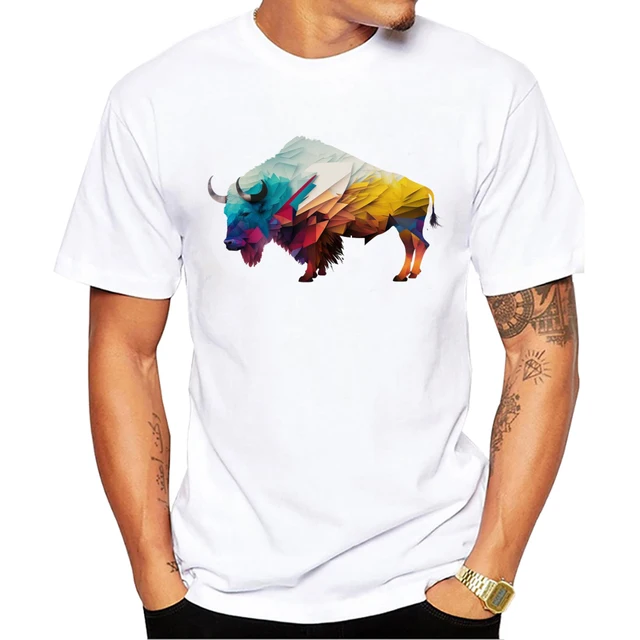 TEEHUB Fashion Design Crystale Bull Men T-Shirt View Buffalo Printed T Shirts Short Sleeve Tshirts Haruku Tee_voghion.com